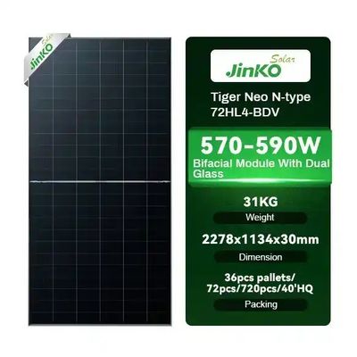 575W Jinko Tiger Neo pannelli solari bifacciali di tipo N 72HL4-BDV per sistema di energia solare