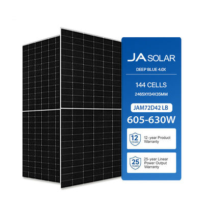 630W JA pannello solare bifacciale a mezza cella fotovoltaica di tipo N per il 22,5% e fronte 3000Pa / 5400Pa
