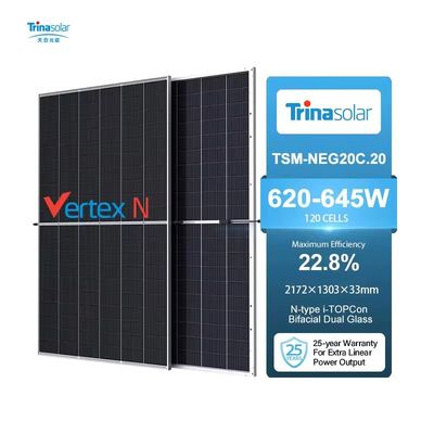 Trina Solar 620-645W Mono Bifacial Dual Glass PV con telaio in lega di alluminio anodizzato