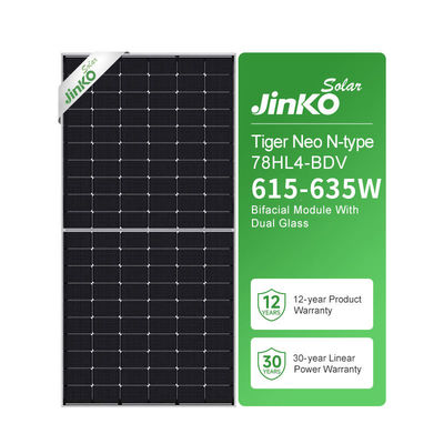 Vetro frontale 2.0mm Jinko Bifacial pannelli solari 635W 630W 625W 620W 615WP N-Type Topcon