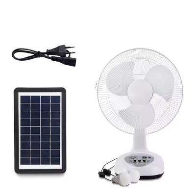 Ventilatore solare ricaricabile da 12 pollici per uso domestico 6V AC DC con luce notturna a led